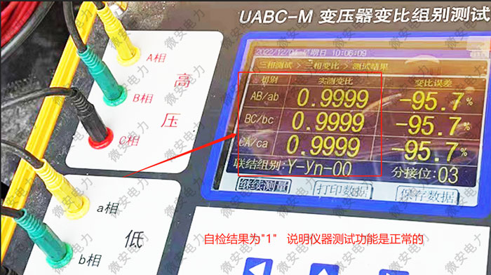 变比组别测试仪自检结果