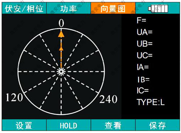 SMG3000手持式三相相位伏安表向量测量界面